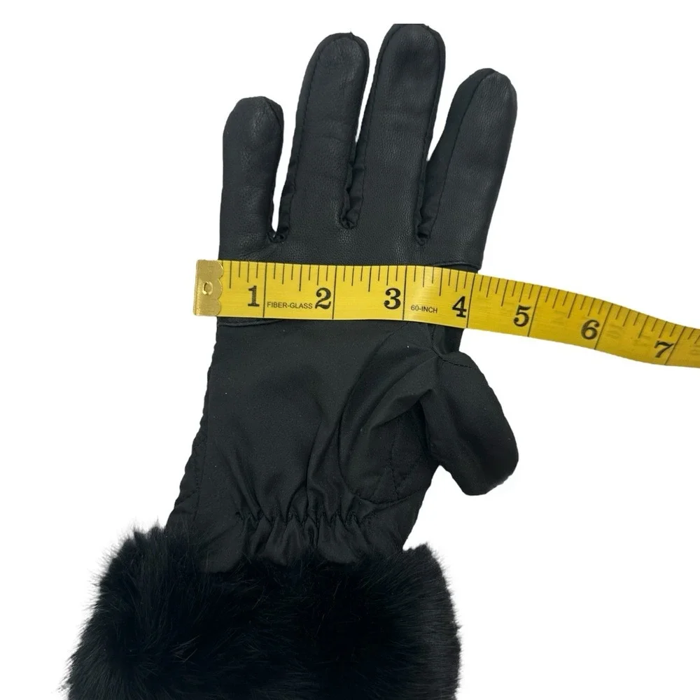 Preston & York Black Quilted Gloves‎ Fur Trim Cuffs Sz M Fleece Lined Insulated